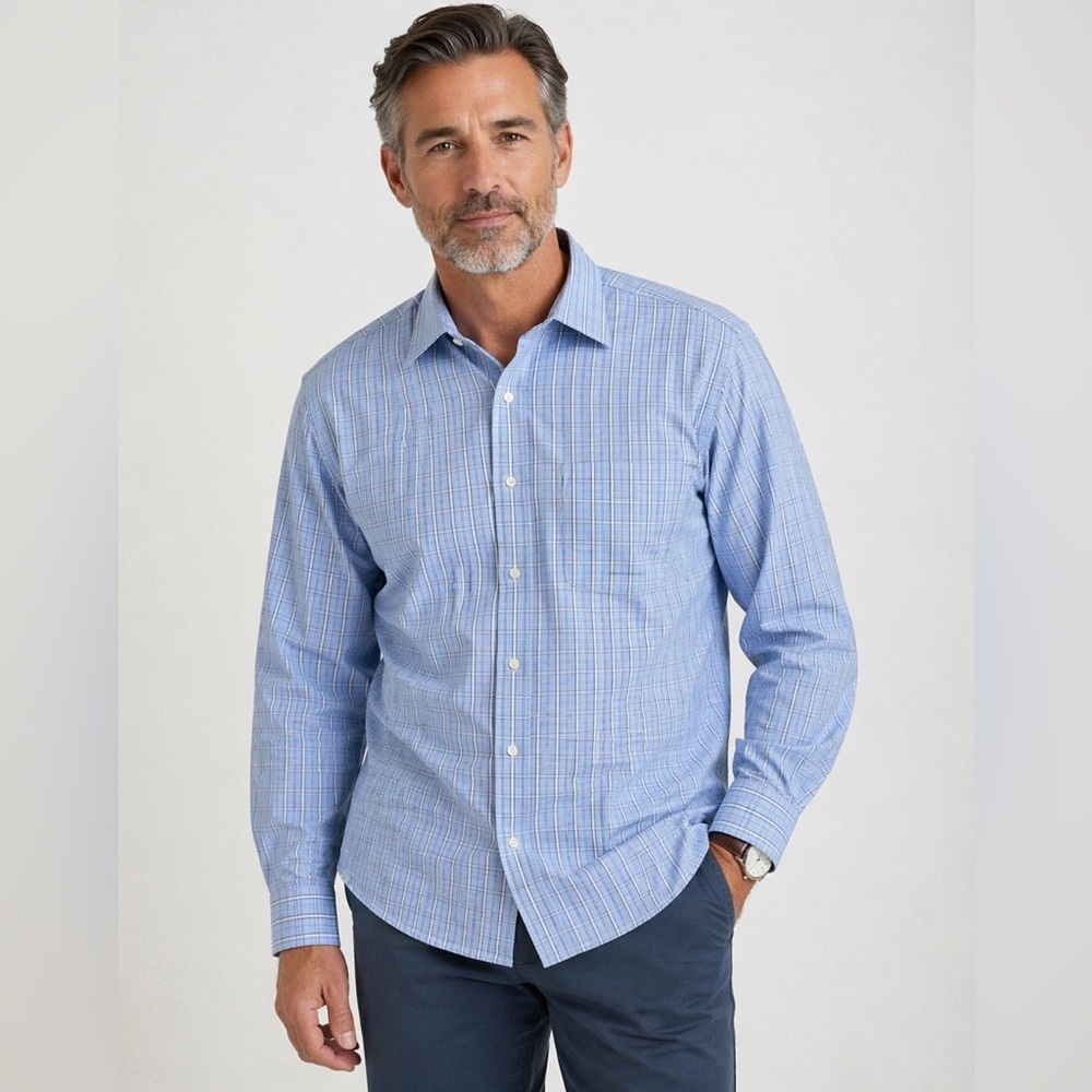 Brooks Brothers Blue Plaid Dress Shirt L/Sleeve Button Front 16 34/35 Non-Iron - Picture 1 of 12